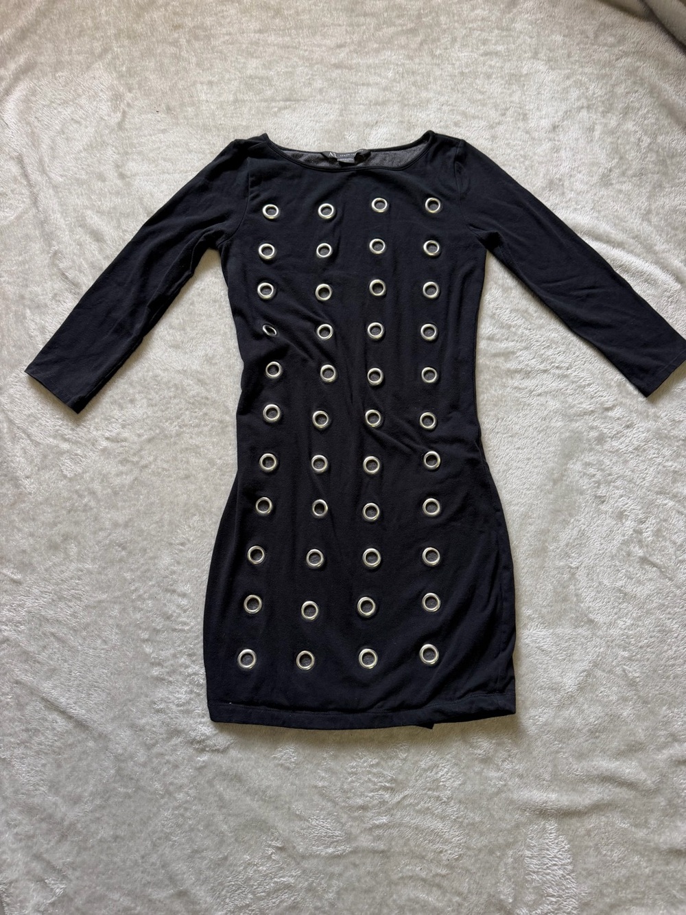 Armani Exchange Black Eyelet-Front Bodycon Mini Dress